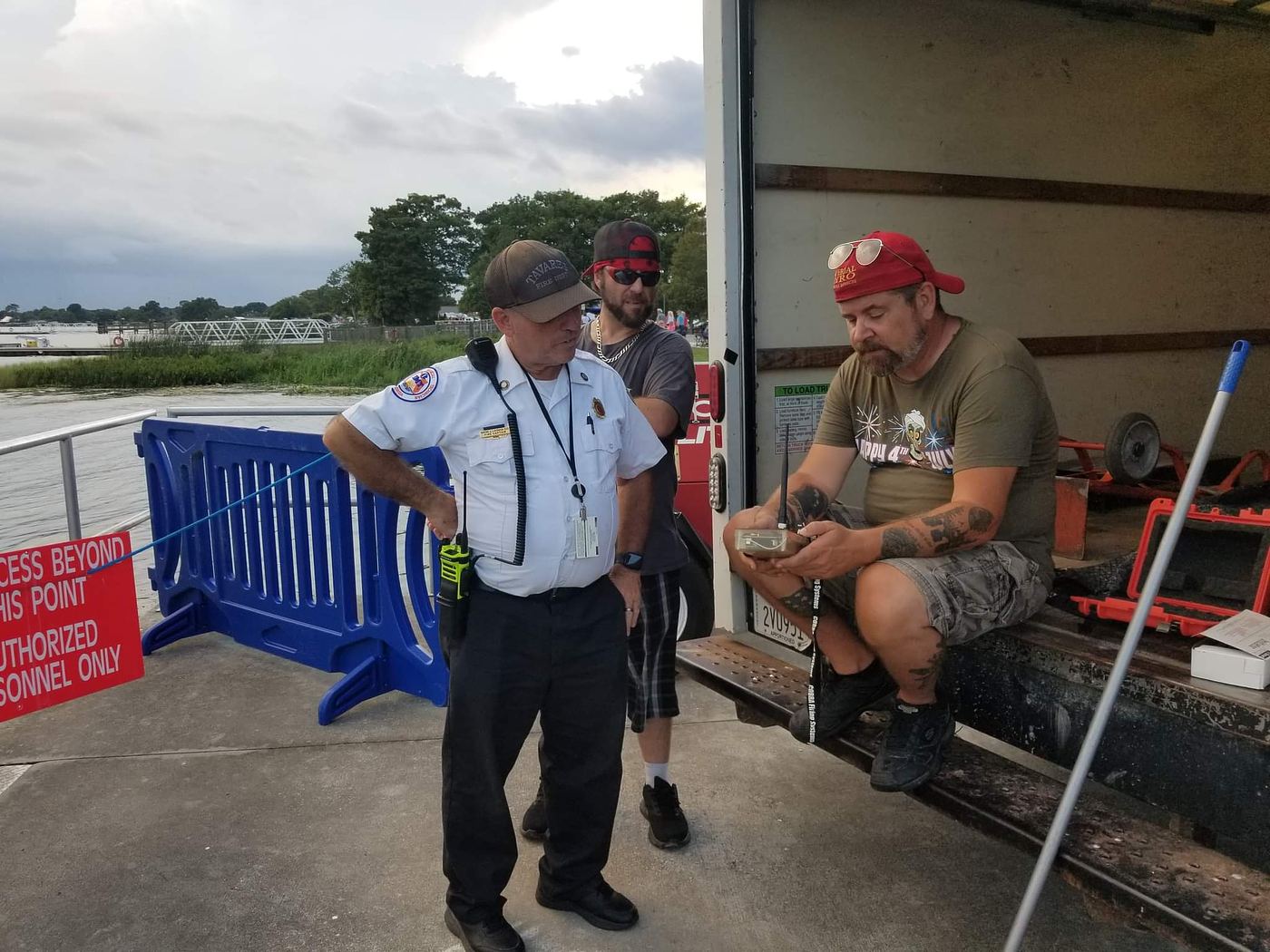 Show briefing with the Tavares fire marshal before a fireworks display