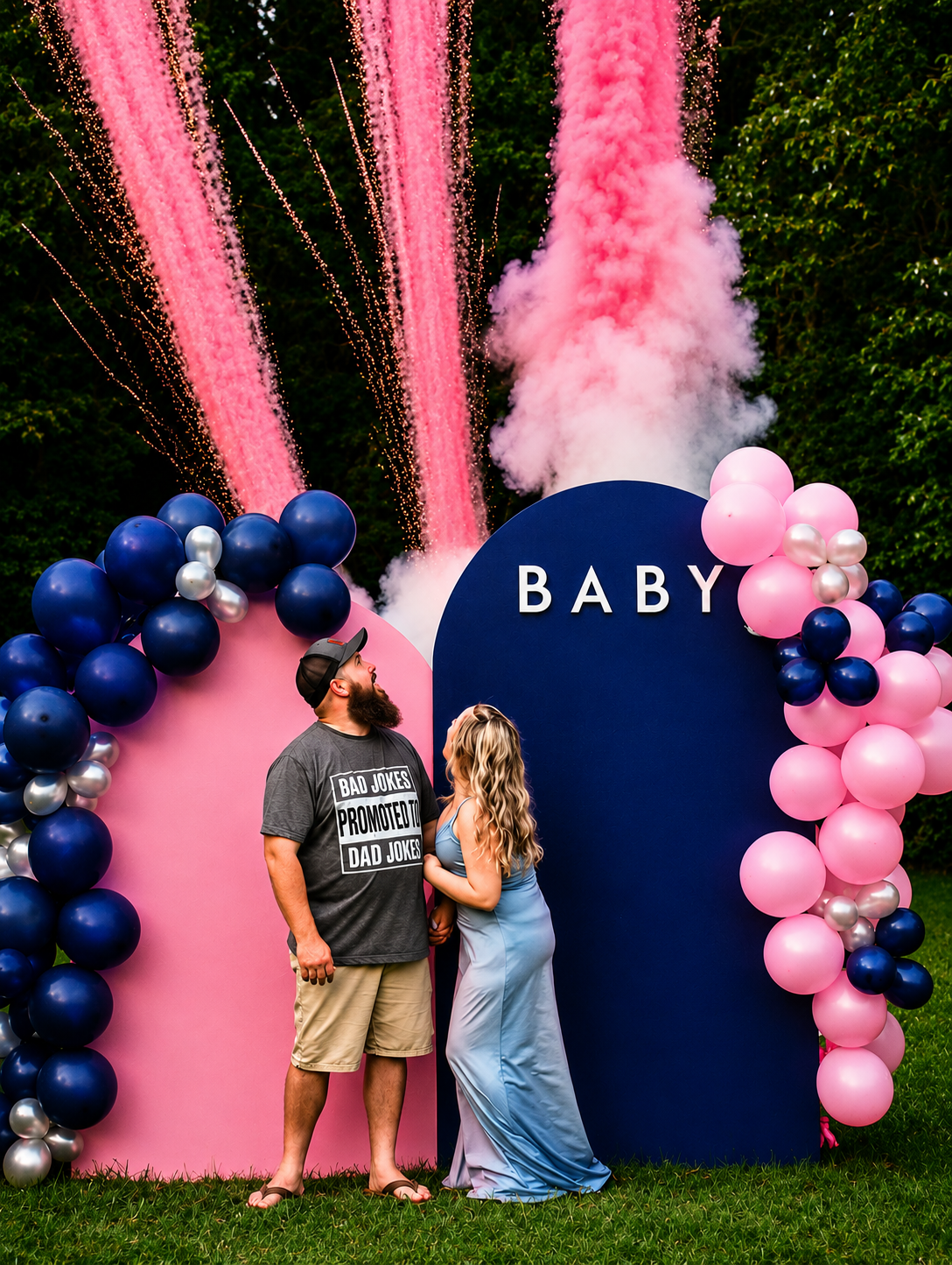 Pink colored smoke at a professional gender reveal