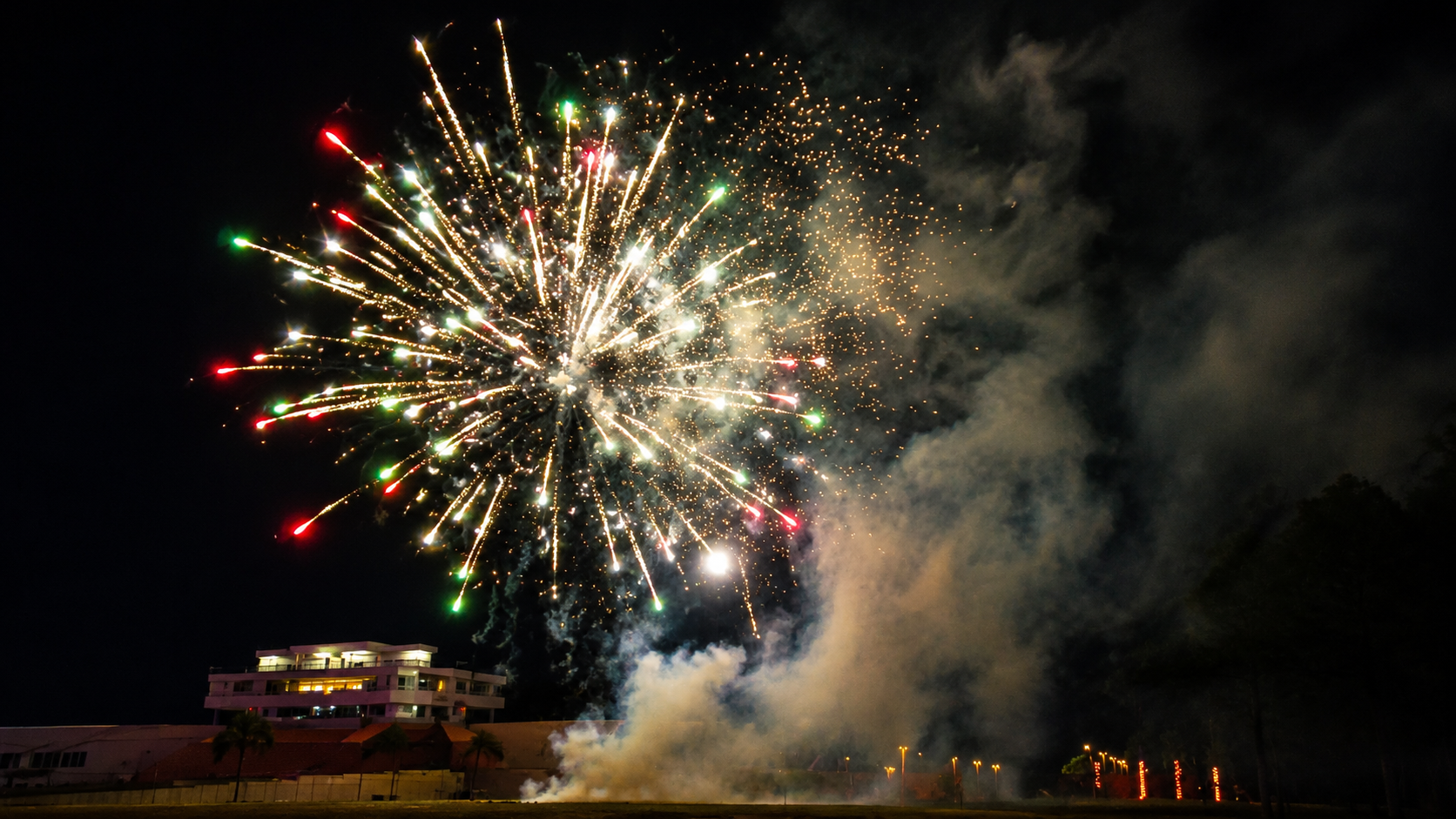 Fireworks over Daytona Stadium at night