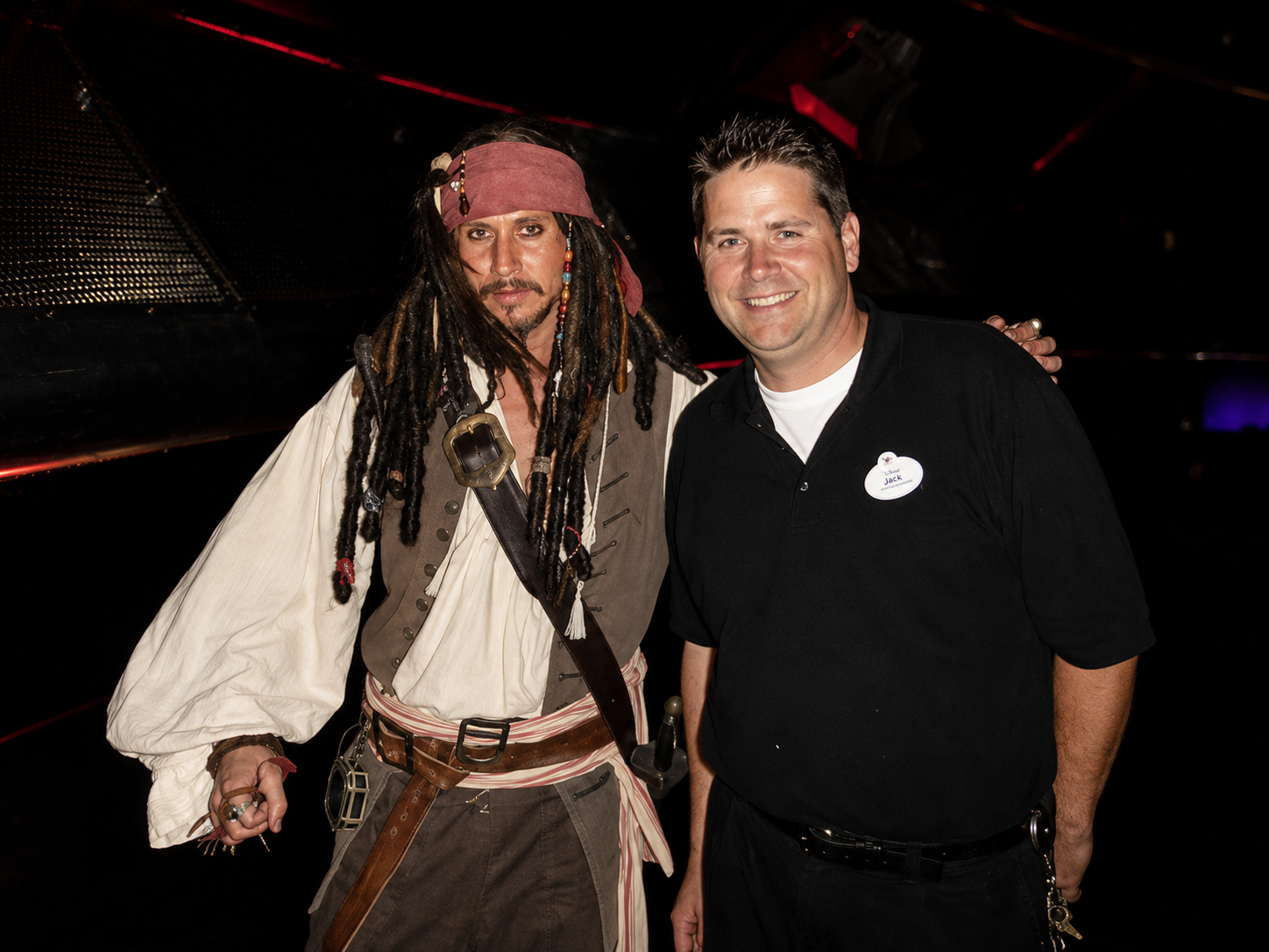 Jack Lambert aboard the Disney Dream with Captain Jack Sparrow