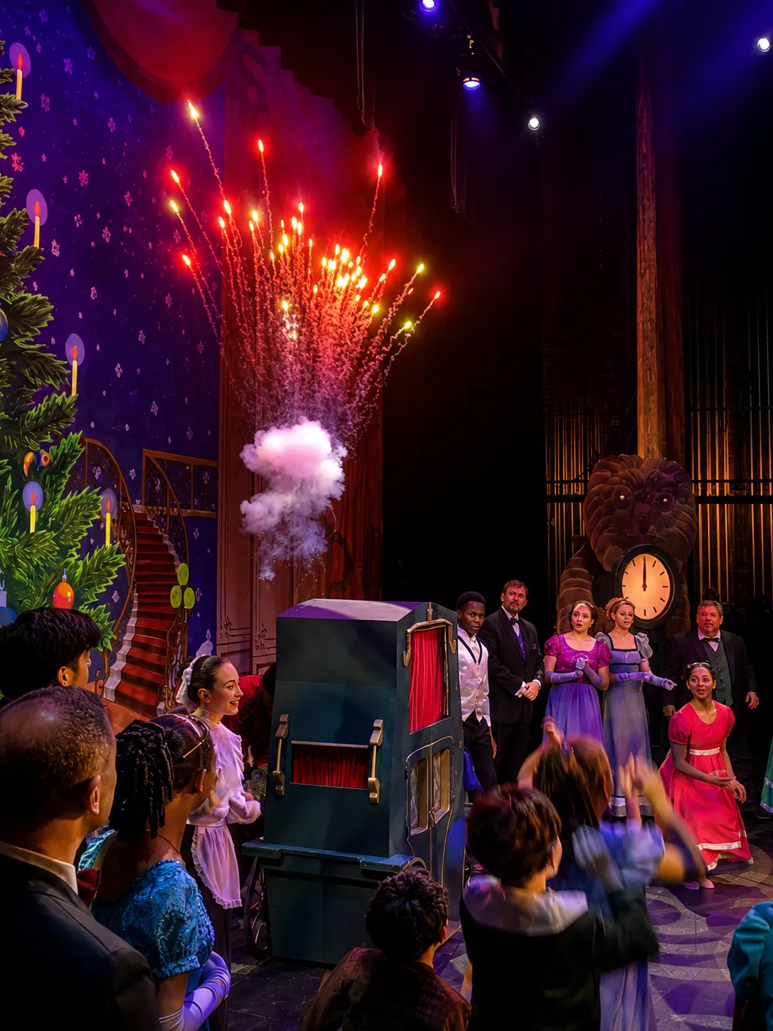Stage fog and spark effects during The Nutcracker performance