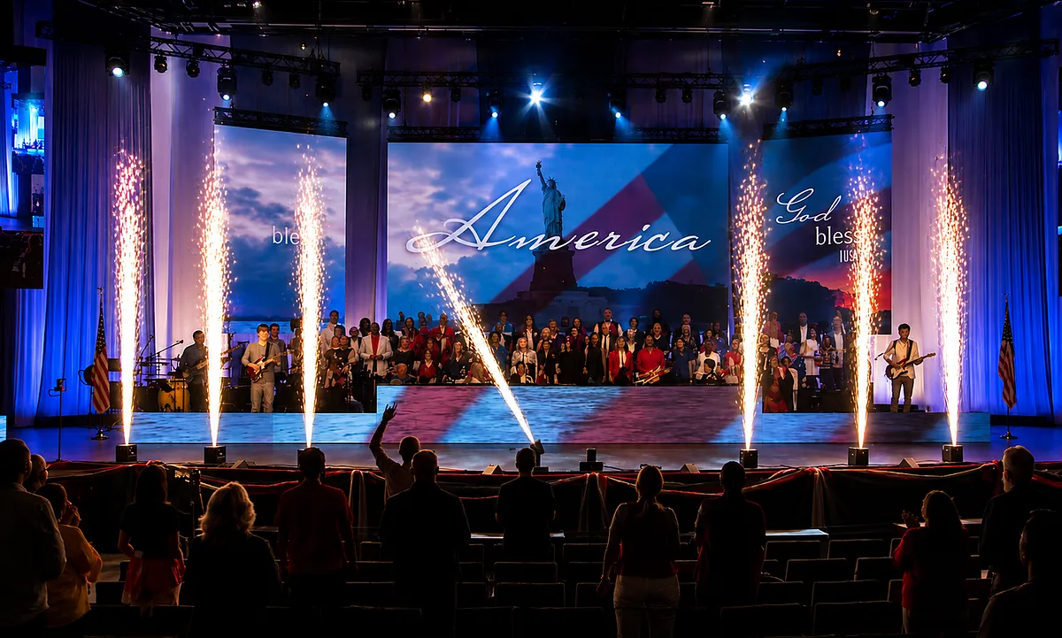 Cold spark effects during a stage concert at Victory Church in Lakeland, FL