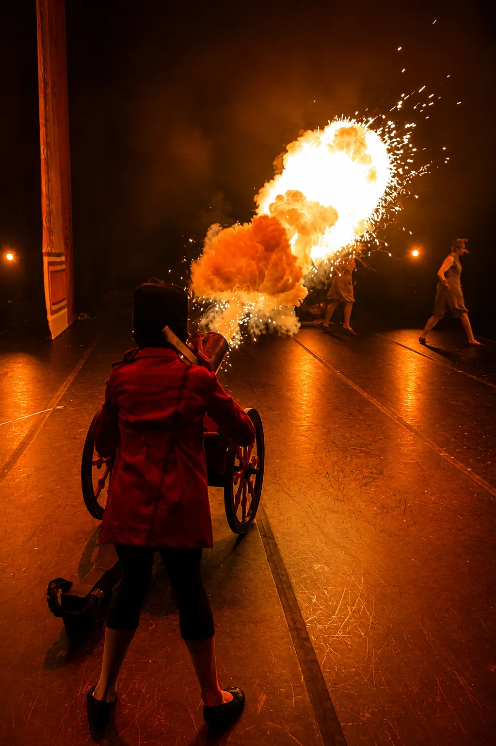 Stage pyrotechnic cannon burst during a live performance