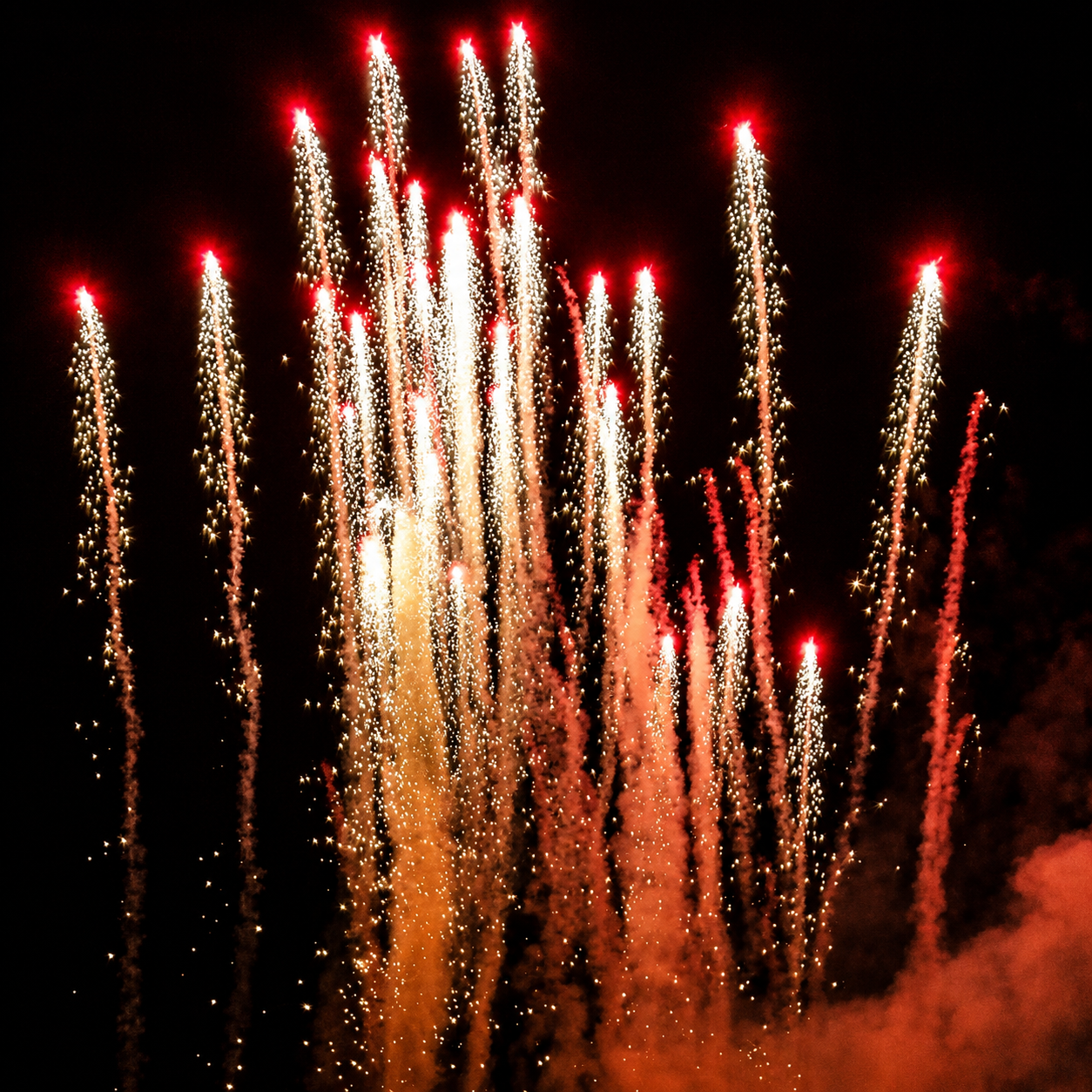 A red comet fireworks finale
