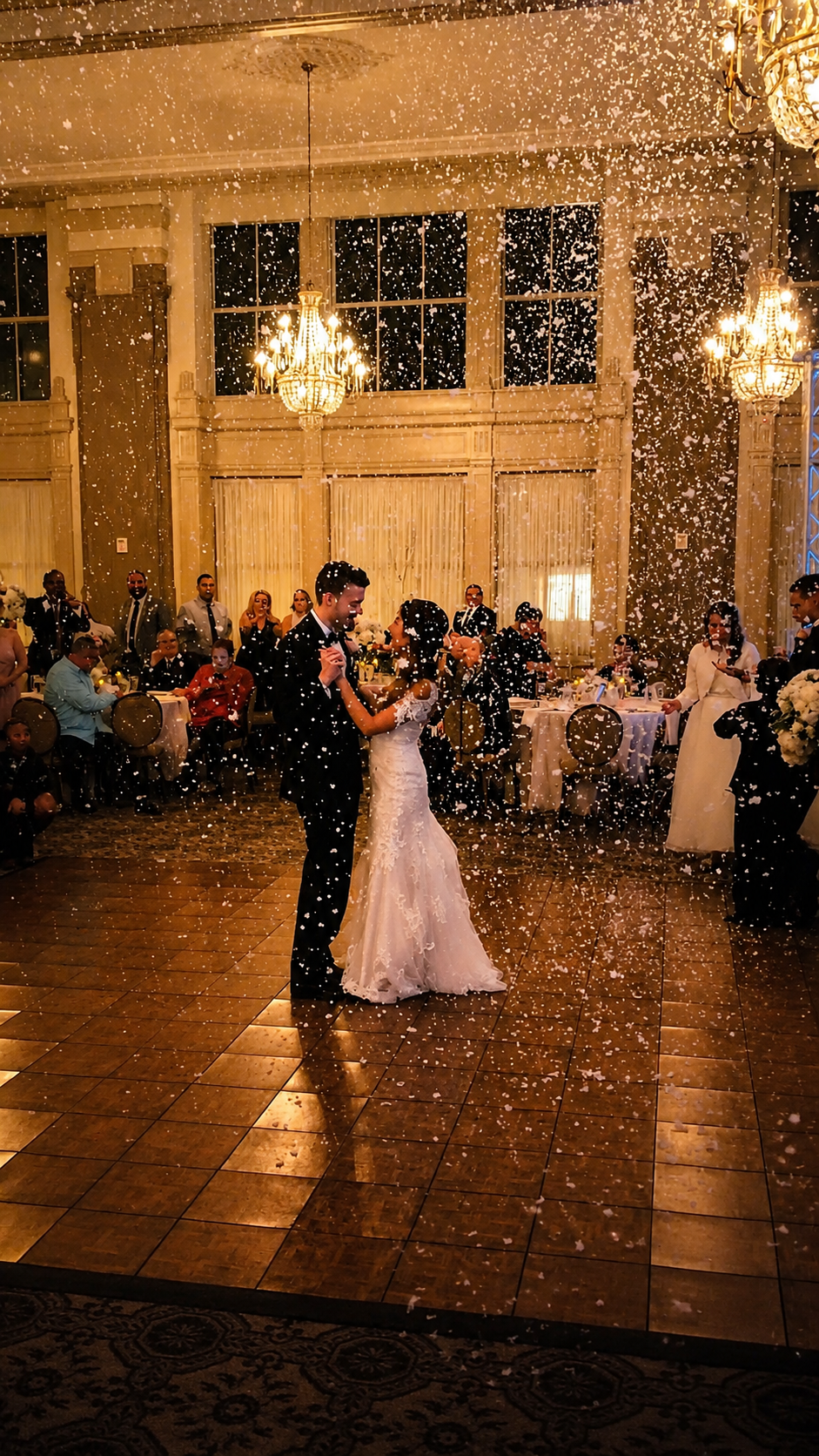 Indoor snow over a first dance