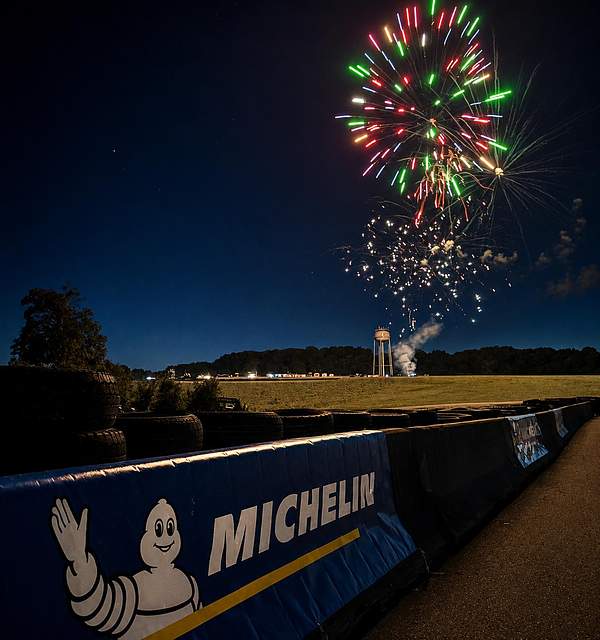 Fireworks over the race track at VIR during an IMSA race at night