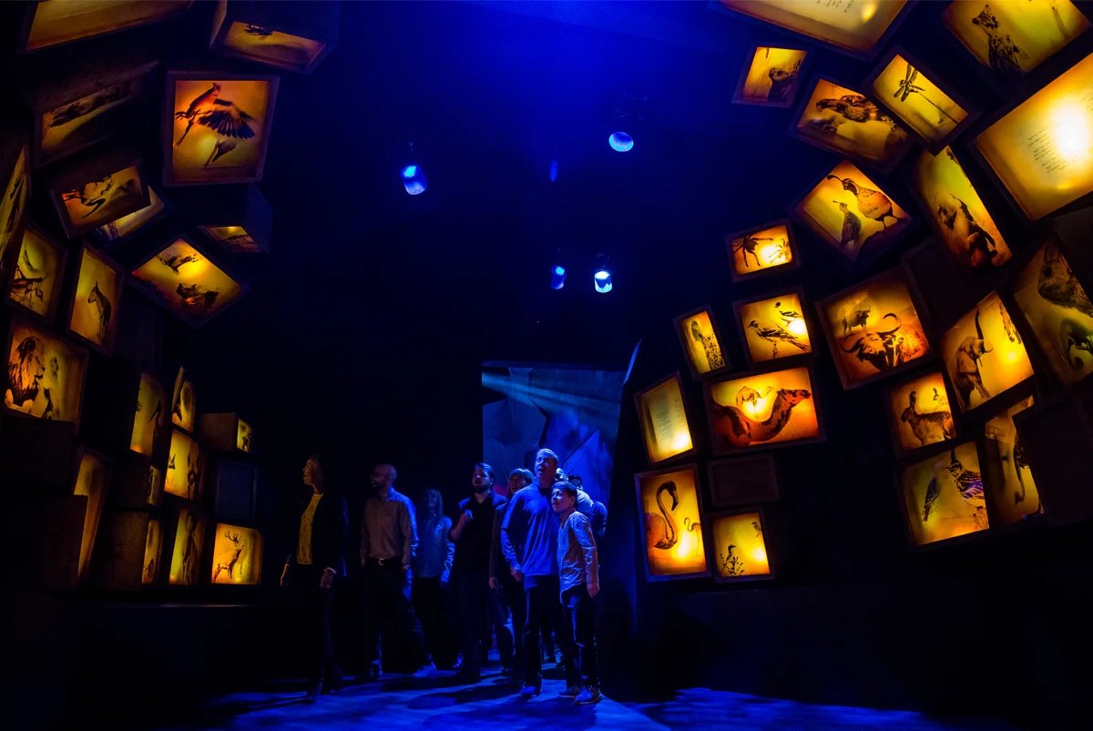 Haze and theatrical lighting create an almost aquatic environment in The Great Flood at Museum of the Bible