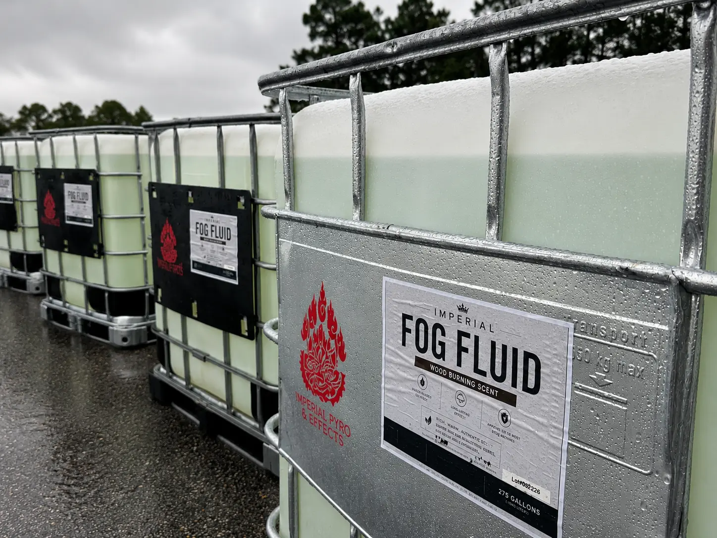 Imperial Pyro fog fluid totes ready to ship to attractions nationwide