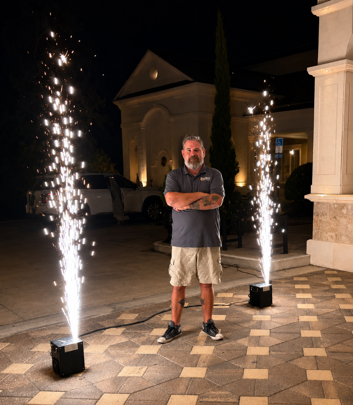 Cold sparks framing a couple at a St. Augustine wedding